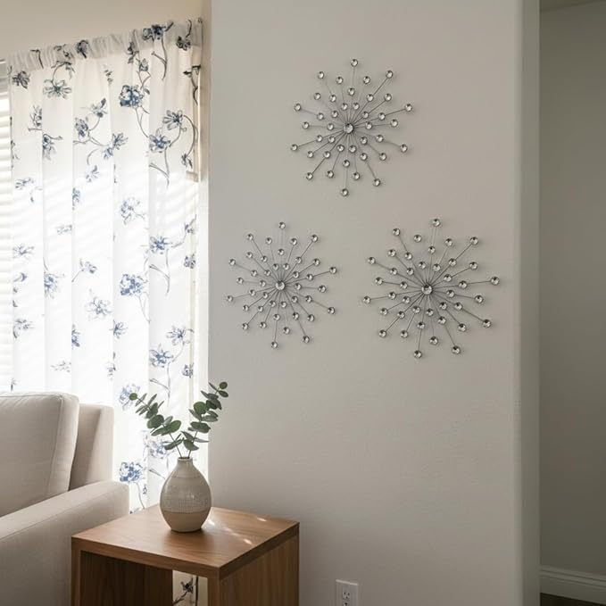 ZEXUIRU 3 Set Silver Starburst Wall Art - Image 3