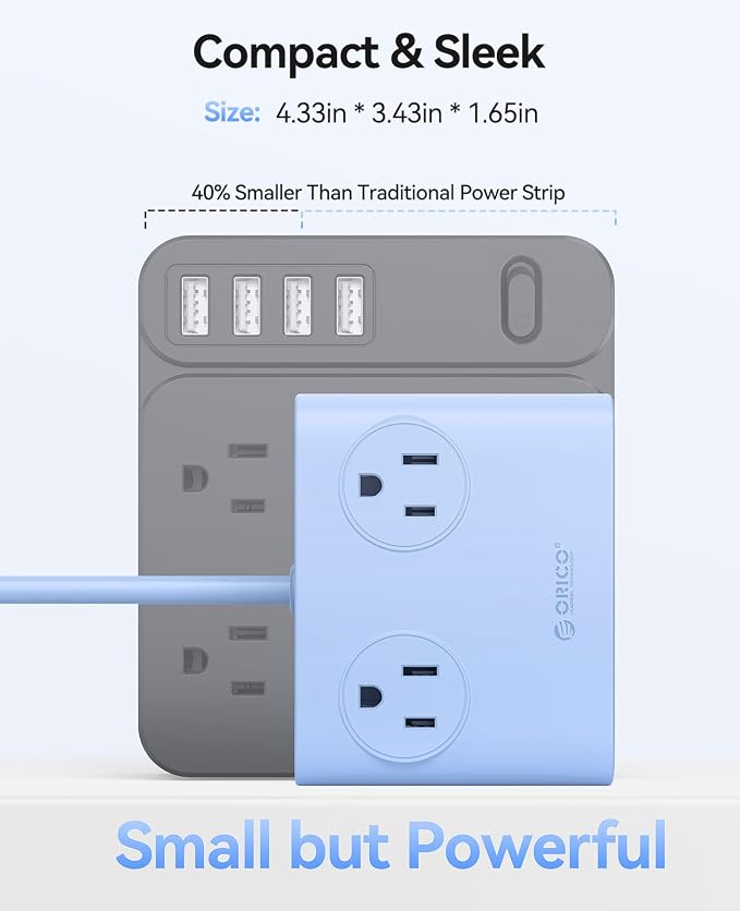 ORICO 25W GaN Power Strip with USB Ports, 8-in-1 Charging Station | with 4 AC - Image 6