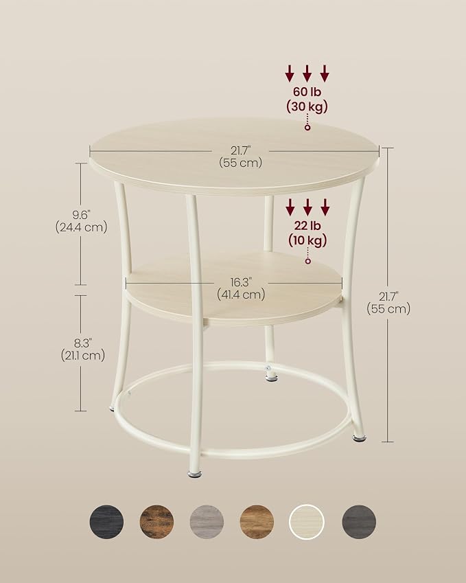 VASAGLE 21.3-Inch Round Side Table, 2-Tier End Table - Image 3