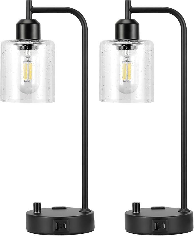 Industrial Bedside Lamps Set of 2, Fully Dimmable Desk Lamps - Image 8