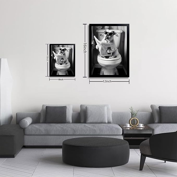 OIQArtOIQ Funny Bathroom Framed Wall Art Black and White Animal Canvas Wall Art - Image 5