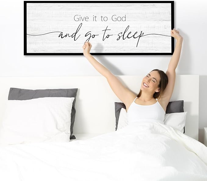 Give It to God and Go to Sleep Sign Framed Large 41''×15'' Above Bed Wall Decor - Image 5