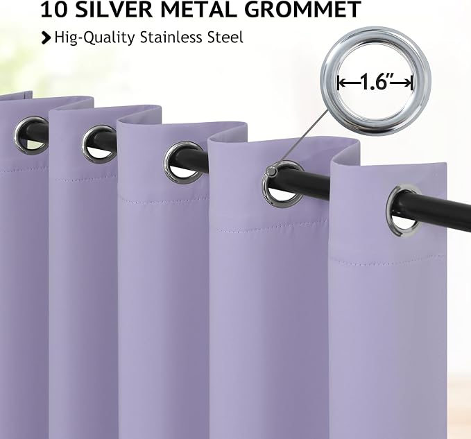 COSVIYA Grommet Room Darkening Lilac Curtains 84 inch Long - Image 2