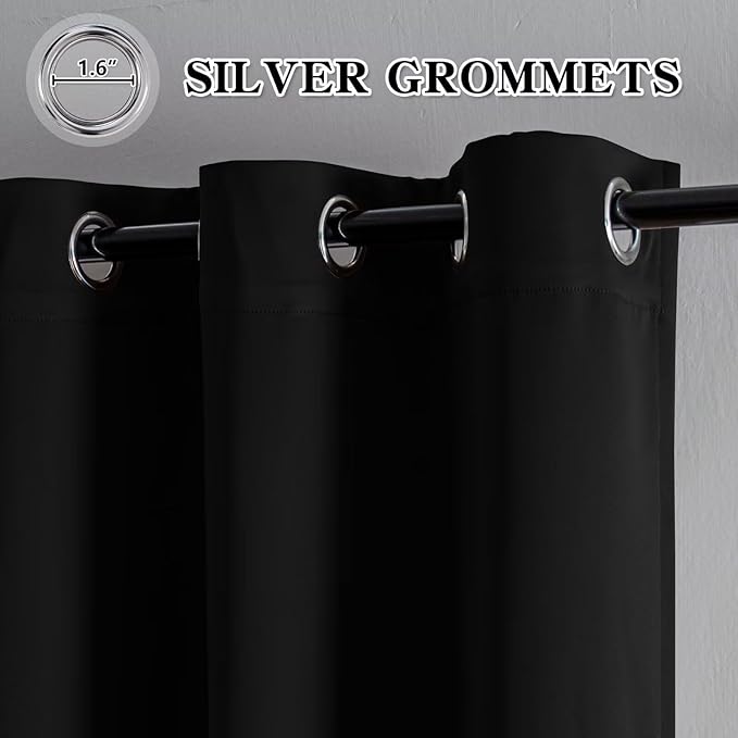 IGEMAEVE Blackout Curtains for Bedroom Grommet Black 52" W x 90" L | Bedroom | - Image 4