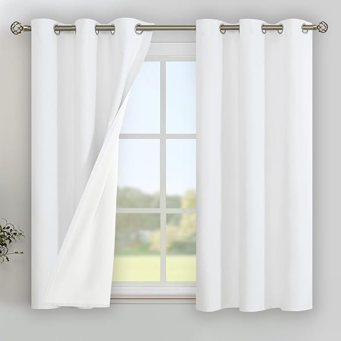 YoungsTex White Linen 100% Blackout Curtains 48 Inch Length by YoungsTex