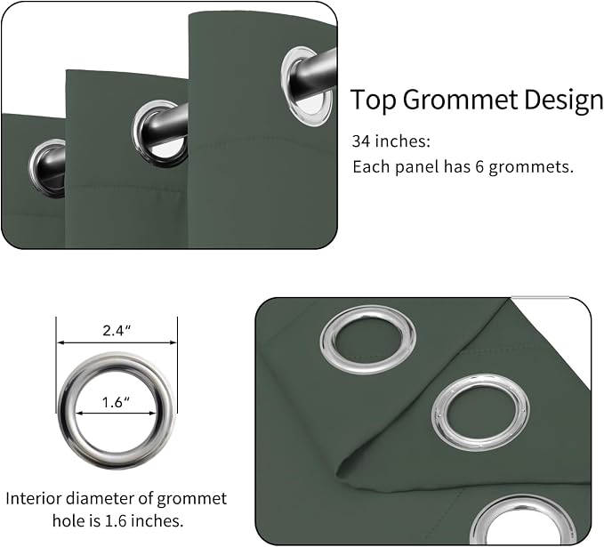 Easy-Going Thermal Grommet Blackout Curtains, 2 Panels 34x84 in | Greyish Green - Image 4