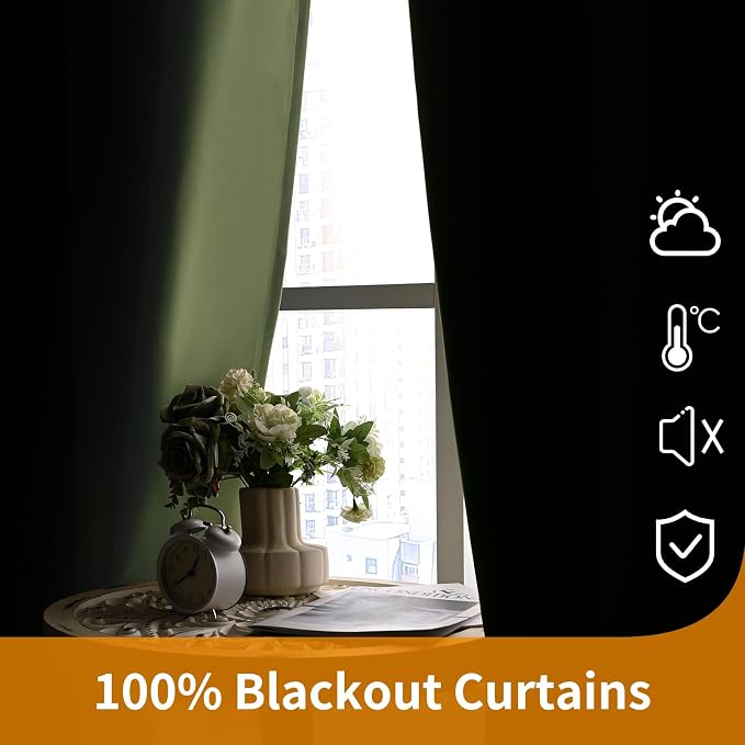 YoungsTex 100% Blackout Curtains 54 Inch Length 2 Panels, Room Darkening Drapes - Image 8