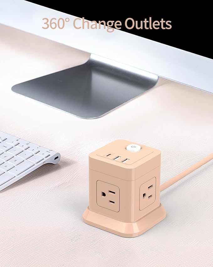 FDTEK Cube Power Strip USB C, 4 Outlets 3 USB 10 FT Extension Cord Pink | 10ft - Image 5