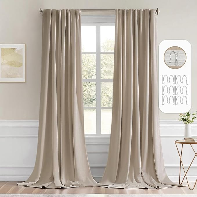 MIULEE Taupe Back Tab Blackout Curtains 52x96 Inch Long 2 Panels Set | Rod by MIULEE