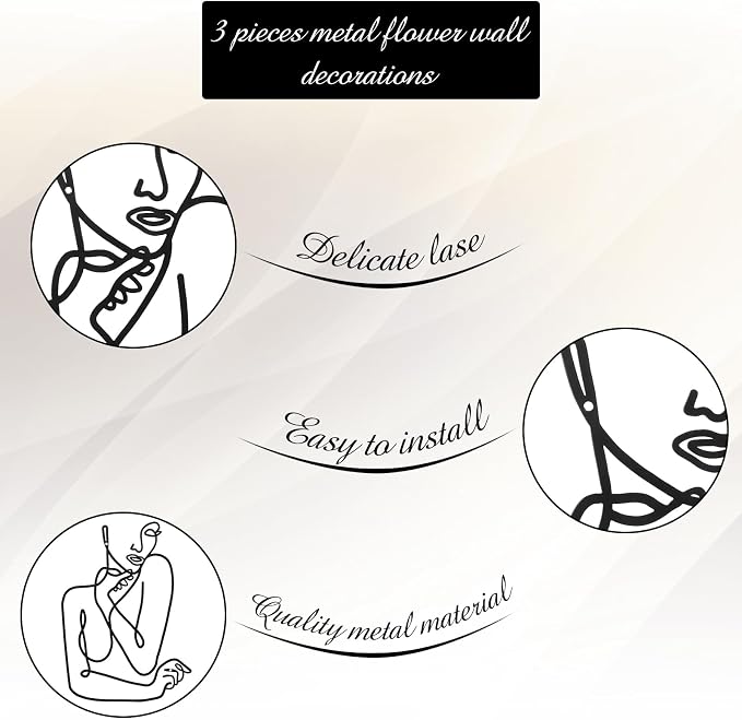 Photect 3 Pcs Metal Wall Art Decor Minimalist Abstract Woman Wall Art Metal - Image 5