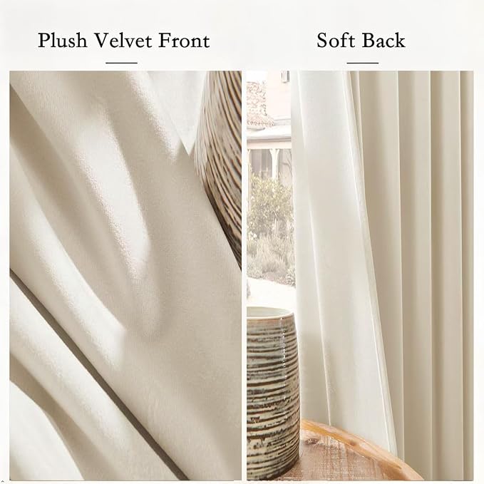 Timeper Cream Beige Velvet Curtain W104 x L84 inches 1 Panel, Thermal Insulated - Image 4