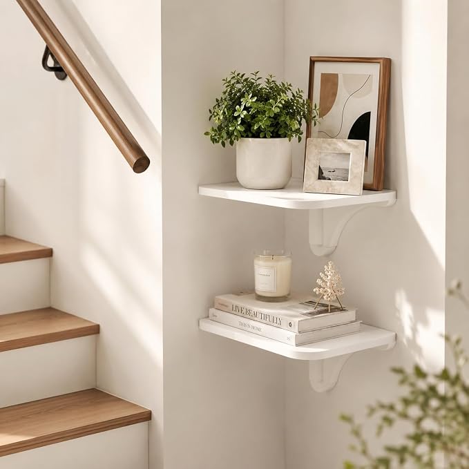 WELLAND 11.8" x 8.25" White Wall Mounted Desk Small Floating Shelves Set of 2 - Image 6