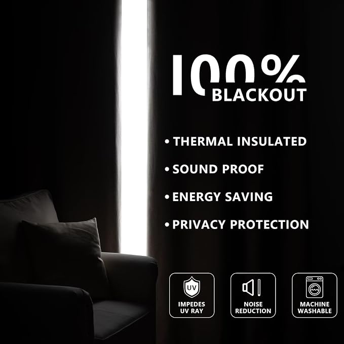 100% Blackout Curtains 96 inch Length 1 Panel Faux Linen Long Drapes - Image 7