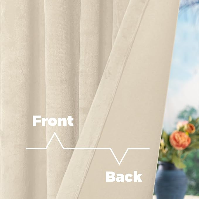 BGment 78 Inch Velvet Curtains for Bedroom, Cream Beige | Thick, Thermal - Image 3