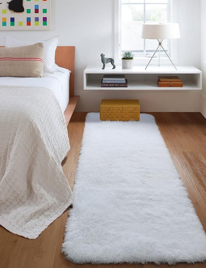 White Runner Rugs for Bedroom Living Room, Luxury Bedside Fluffy Area Rug 2x6 - Image 8