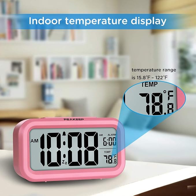 Peakeep Night Light Digital Alarm Clock Battery Operated Indoor Temperature | - Image 4
