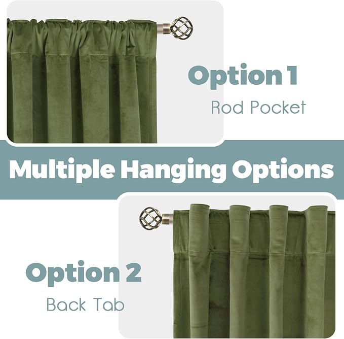 BGment Blackout Velvet Curtains, 52 x 108 Inch, Sage Green | Soft, Room - Image 3
