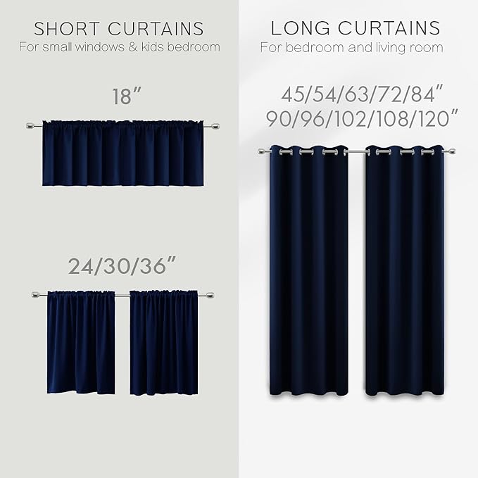 Navy Blue Black Out Curtains 63 Inch Long 2 Panels Burg, Thermal Insulated Pair - Image 6