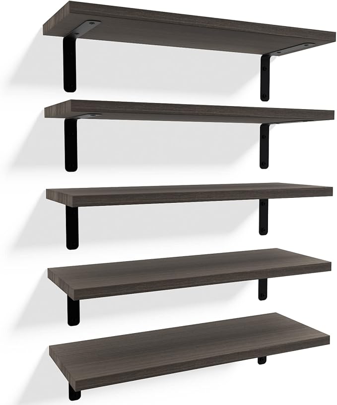 RICHER HOUSE Rustic Wood Floating Shelves Set of 5, Wall Mounted Shelf 16in | by RicherHouse