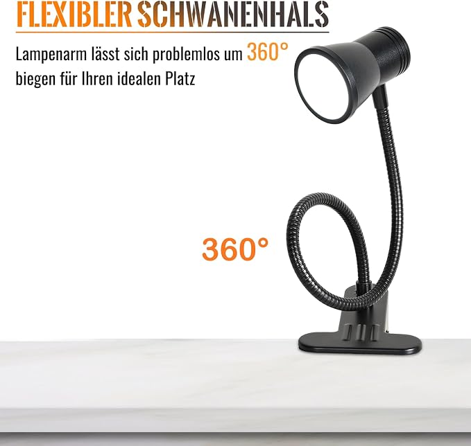 Clip Desk Lamp, USB Reading Light, Flexible Neck Led Clamp Light - Image 8