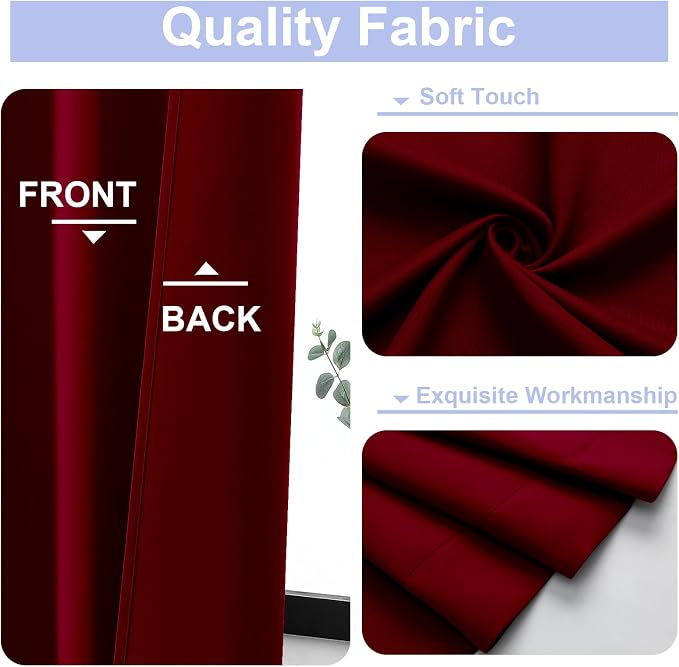 Simplebrand Ava Red Short 36 Inches Blackout Curtain 2 Panels Set, Half Window - Image 3