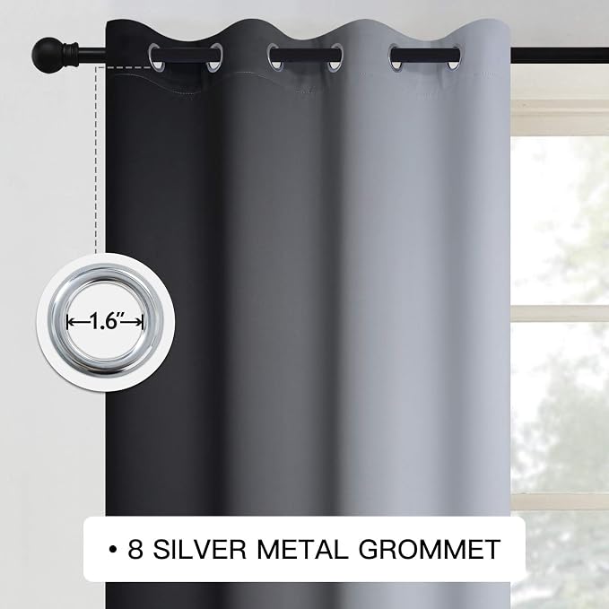 COSVIYA Grommet Ombre Black Room Darkening Curtains 84 inch - Image 3