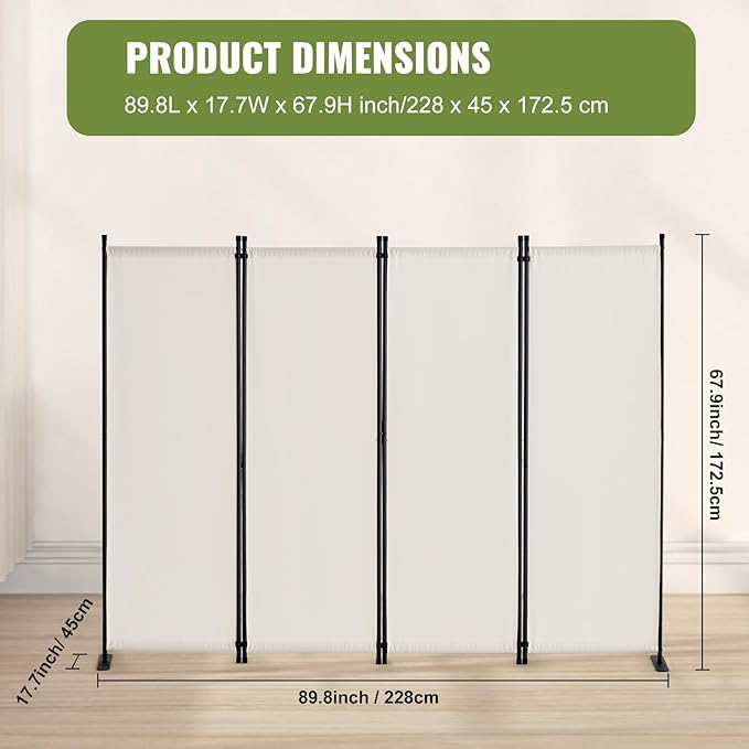 VEVOR Room Divider, 4 Panel Room Dividers and Folding Privacy Screens, Fabric - Image 7