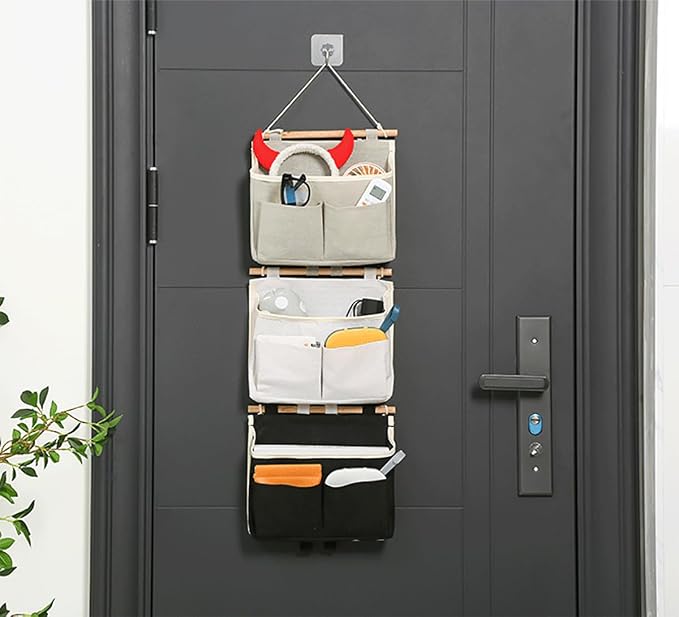 Hanging Storage Organiser 2Pcs Waterproof Wall Hanging Bag Linen Cotton - Image 4