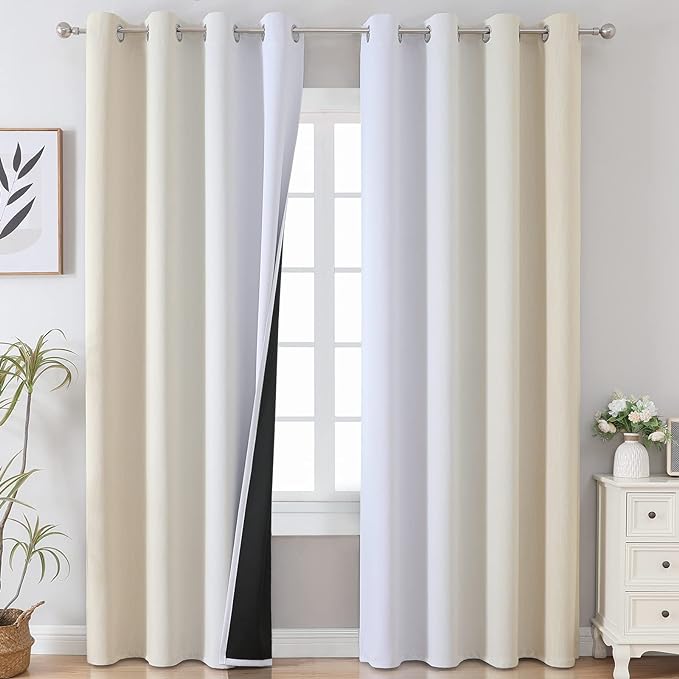 Beige and Greyish White Ombre Blackout Curtains Living Room 108 Inches Long | by ESTELARTEXTILER