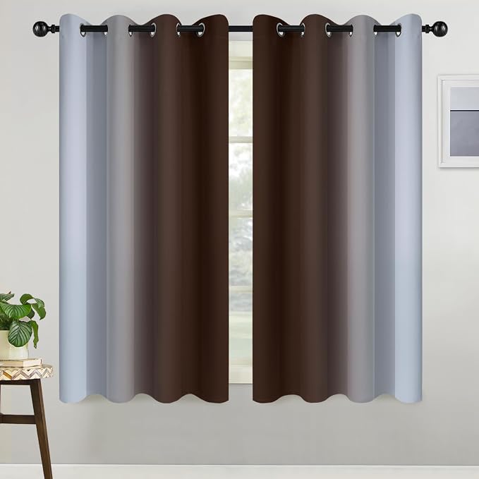 COSVIYA Curtains & Drapes Grommet Ombre Brown Curtains W52 x L54 Inch | - Image 3