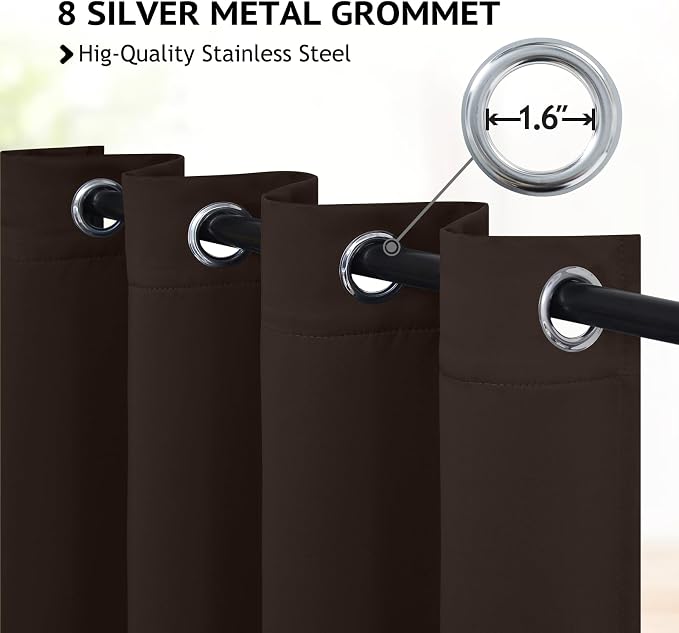 COSVIYA Grommet Room Darkening Dark Brown Curtains 84 inch Long - Image 3
