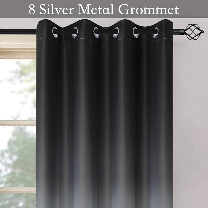 SimpleHome Black to Grey White Ombre Room Darkening Curtains 84 Inch | Curtains - Image 3