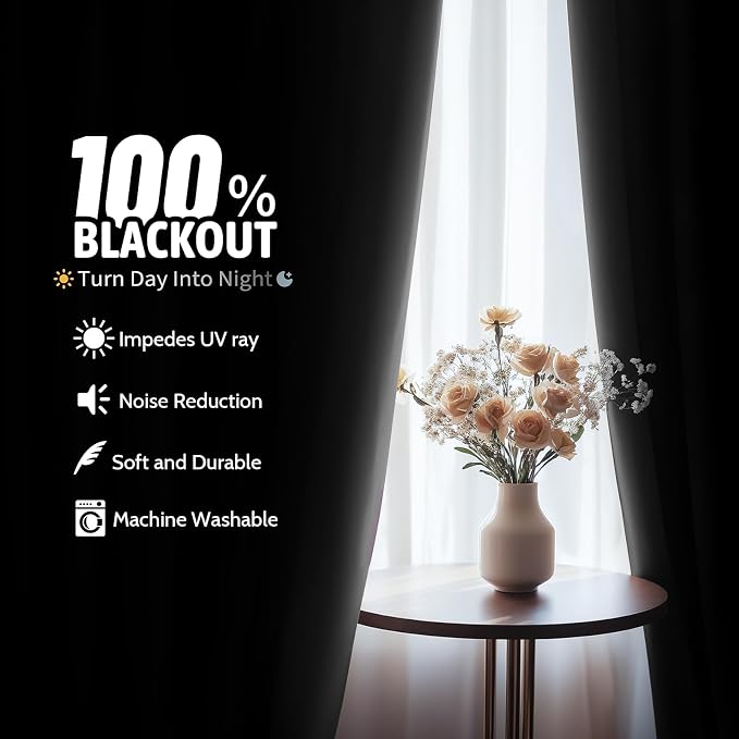 COSVIYA Grommet 100% Blackout Black Ombre Curtains White Back, W52xL90 Inch | 2 - Image 3