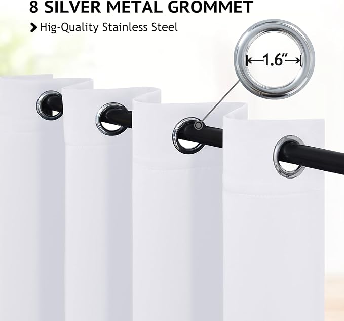 COSVIYA Grommet Blackout Room Darkening Pure White Curtains 72 inch Length | - Image 2