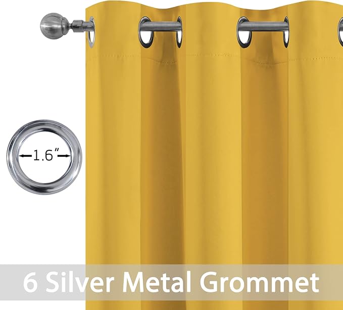 Yakamok Blackout Curtains 38x63 inch Mustard Yellow Thermal Drapes-Bedroom | 2 - Image 2
