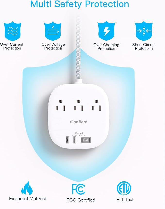Travel Essentials, 22.5W/4.5A Flat Plug Power Strip, 6 Ft Extension Cord | 3 - Image 7