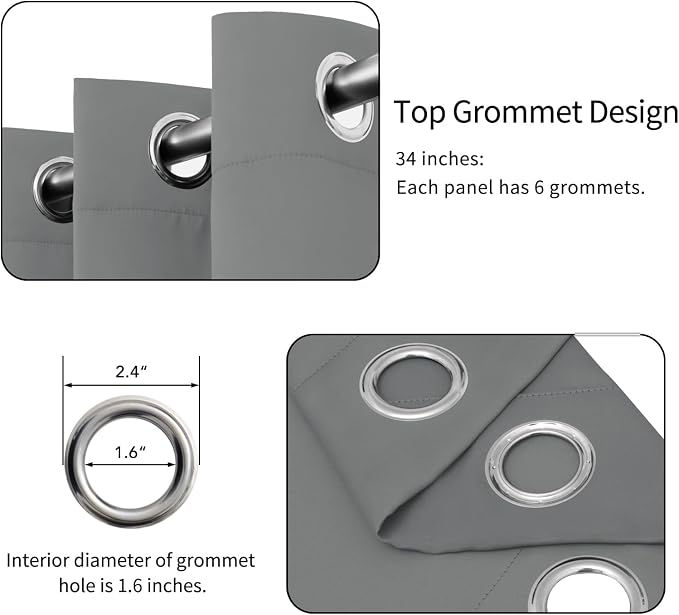 Easy-Going Thermal Grommet Blackout Curtains, 2 Panels 34x54 in, Light Gray | - Image 4