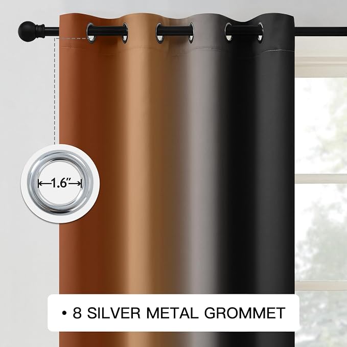 COSVIYA Grommet Drapes Burnt Orange and Black Curtains W52xL84 Inch | Gradient - Image 3