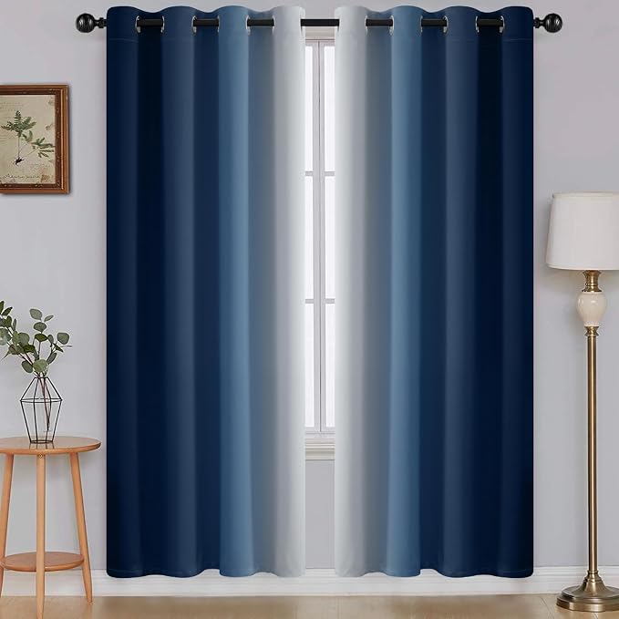 SimpleHome Ombre Blue to Grey White Curtains by SimpleHome