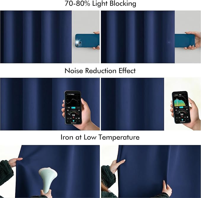 MIULEE Navy Blue Back Tab Blackout Curtains 52x96 Inch Long 2 Panels Set | Rod - Image 5