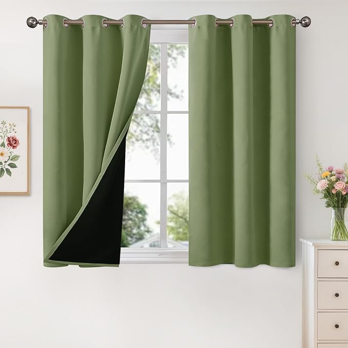 YoungsTex 100% Blackout Curtains 45 Inch Length 2 Panels, Room Darkening Drapes by YoungsTex