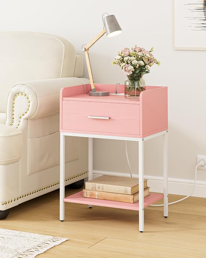 Nightstand with Charging Station, 3-Tier Modern Bedside Table Night Stand with - Image 3