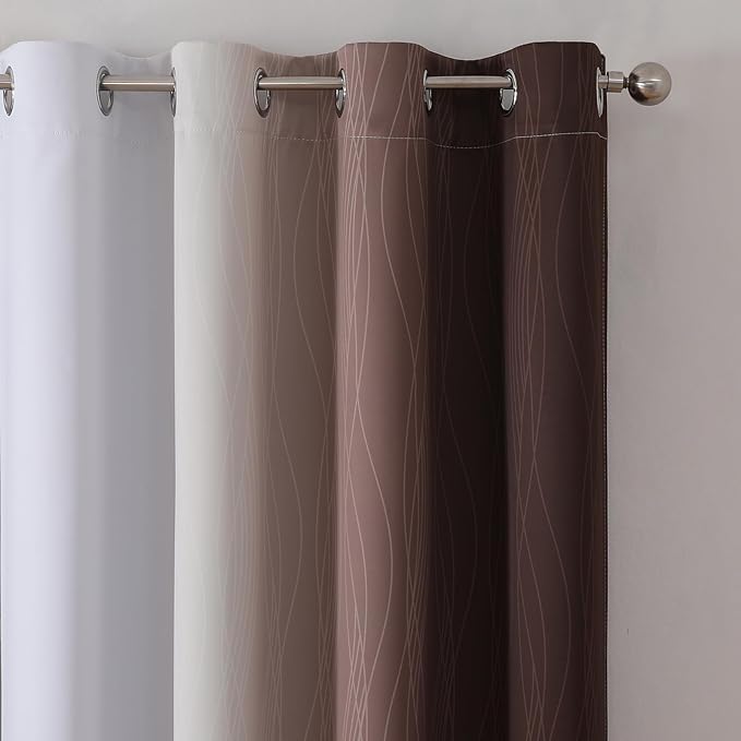 Brown and Greyish White Blackout Curtains 52Wx36L 2 Panels | Ombre Curtains - Image 4
