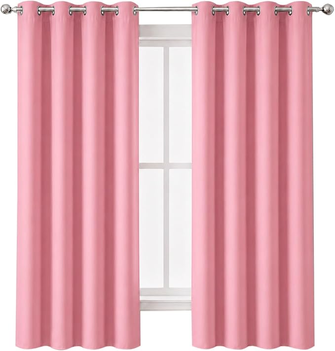 Blackout Curtains 66 x 72 Inch Long Pink Curtains Set of 2 Panels Room - Image 2