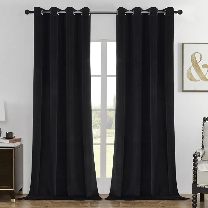 Joydeco 100% Blackout Curtains Velvet Black Out Curtain 120 Inch Drapes | by JOYDECO
