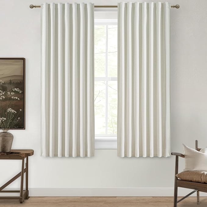 QJmydeco Pleated Curtains with Pin Hooks Linen Kitchen 45 Inch Length 2 Panels by QJMYDECO