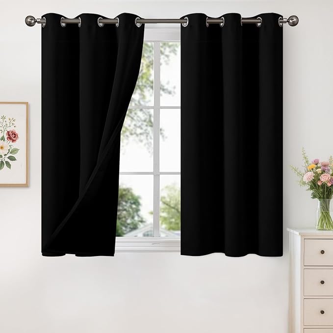 YoungsTex Short 100% Blackout Curtains 40 Inches Long, Thermal Insulated Black by YoungsTex