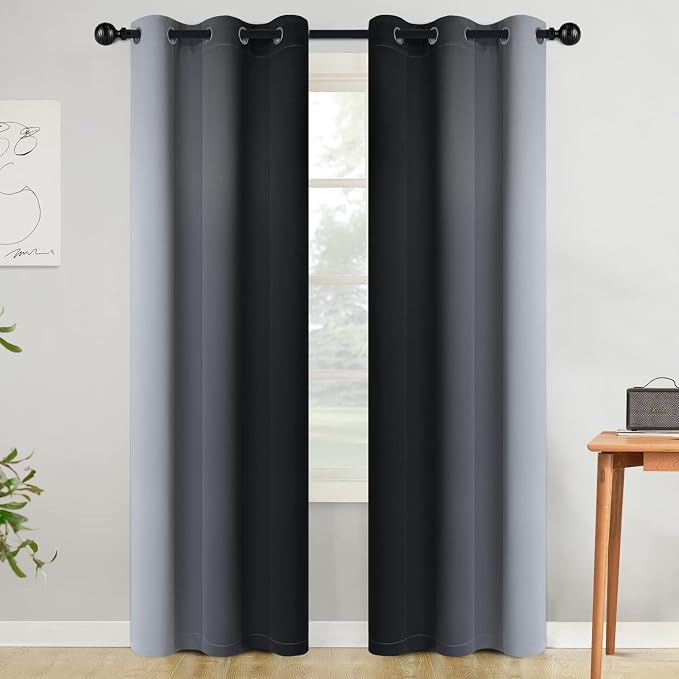 COSVIYA Grommet Ombre Black Room Darkening Curtains 84 inch - Image 2