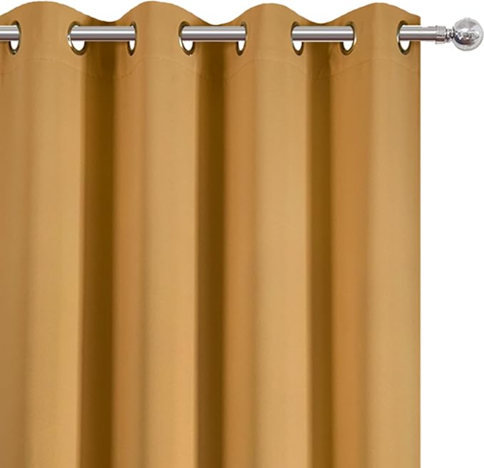 Mustard Yellow Blackout Curtains 66 x 63 Inch Length/Set of 2 Curtain - Image 6