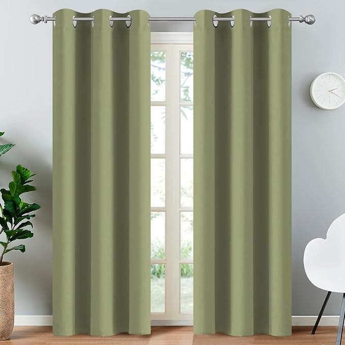 Yakamok Blackout Curtains 38x90 inch Sage Green Thermal Drapes-Bedroom | 2 by Yakamok